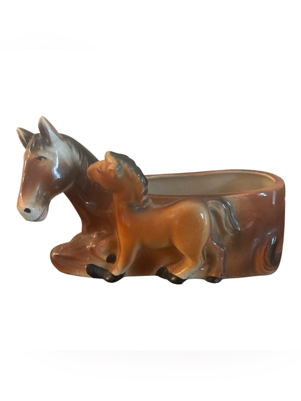 Vintage Brown Ceramic Horse Planter - Decorative Home Accent